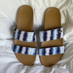 REEF Cushion Vista Slide Sandals, Blue/White, Size 8